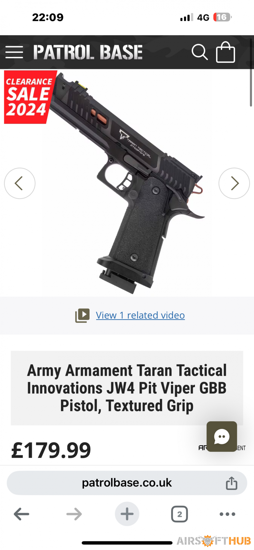 JW4 Pit Viper GBB Pistol, Text - Used airsoft equipment