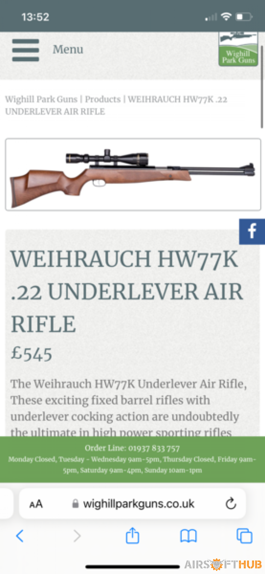 WEIHRAUCH HW77K •22 AIR RIFLE - Used airsoft equipment