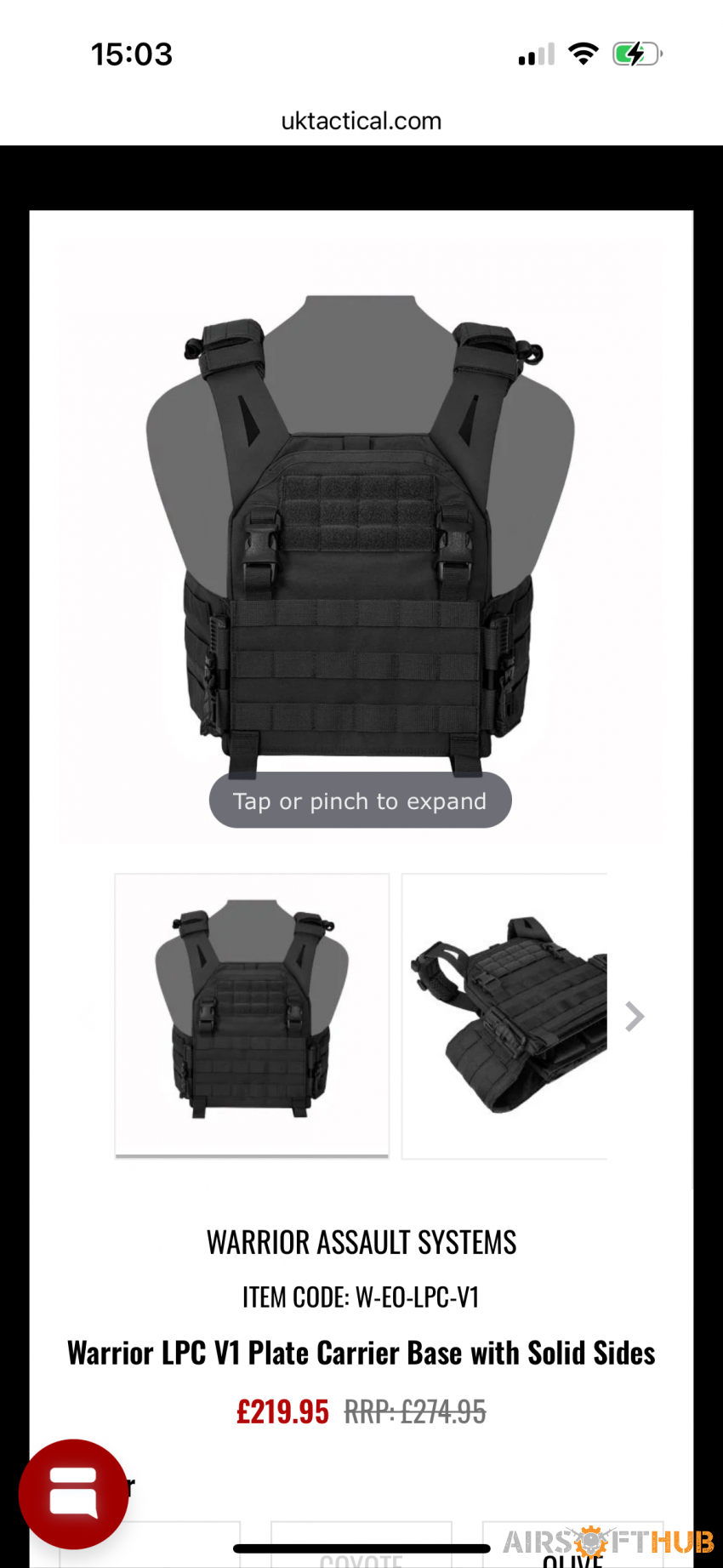 Warrior plate carrier - Used airsoft equipment