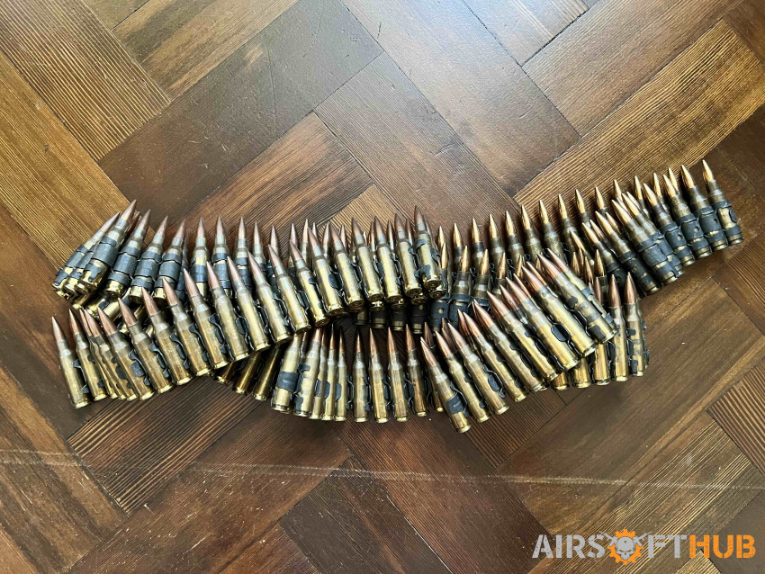 7.62 inert x 100 on belt - Used airsoft equipment