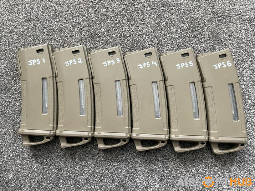 6x Tan PTS EPM Magazines - Used airsoft equipment